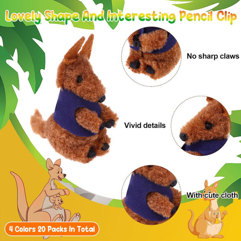 20Pcs Kangaroo Clip Buddy Kangaroo Clip Kangaroo Stuffed Animal Pencil Toppers Kangaroo Prizes Fuzzy Kangaroo Hugger Clip Animal Plush Pencil Clip...