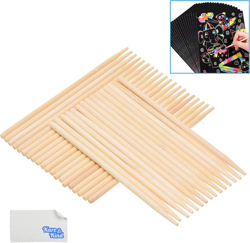 Kare & Kind 100 PCS Bamboo Stylus for Scratch Art - Engraving Tool for Scratch Pads for Arts, Crafts, DIY Items - Also for Painting, Drawing......