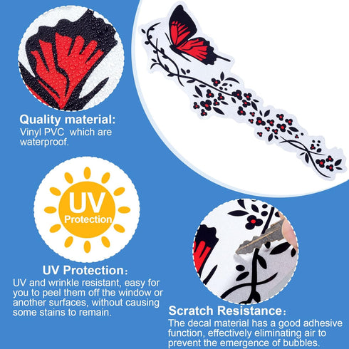 OIIKI Butterfly Flower Car Stickers, 2 Sets - Vinyl Side & Bumper Decals, Universal Scratch Resistant - Red & Black (4 Pcs)...