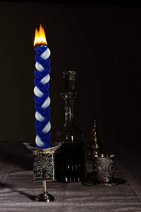 Havdalah Candle - Braided Blue and White - Flat Havdallah Candles - 2 Pack...