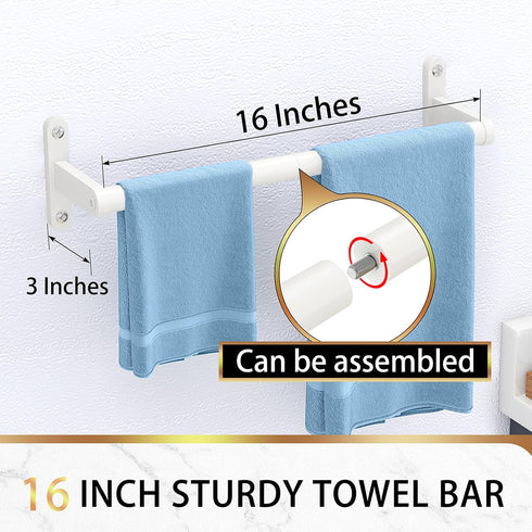 White Towel Bar 16 Inch, KLJKPA Towel Bar for Bathroom Wall Hanging Bath Towels, Stainless Steel Heavy Duty Single Towel Rod...
