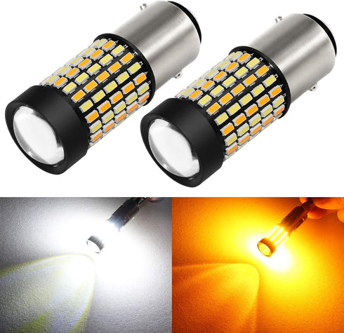 PHINLION Super Bright White Amber Dual Color Switchback 1157 2057 2357 7528 LED Bulbs with Projector for Car Front Turn Signal Parking Lights...