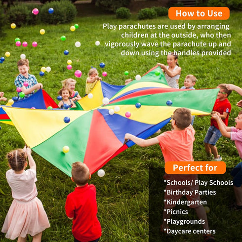 6ft Play Parachute, Parachute with Handles Rainbow Parachute Toy...