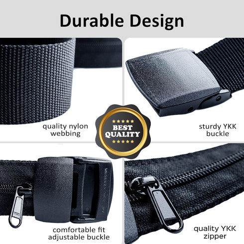 Money Belt for Men Travel Security Belt with Hidden Money Compartment Pocket, Cashsafe Anti-Theft Wallet Non-Metal Buckle...