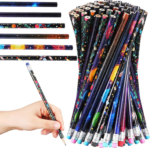 Geyee 36 Pcs Space Pencils for Kids Hawaiian Themed Party Favors Assorted Shark Pencils Novelty Wood Pencils Fun Designs Writing Pencils with Eras...