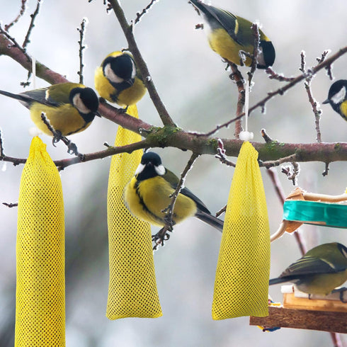 6 Pieces Finch Sock Feeder Finch Feeders without Seeds for Outdoors Hanging Thistle Bird Feeder for Finch Thistle Seed Bird (Yellow, 3.94 x 15.5 I...