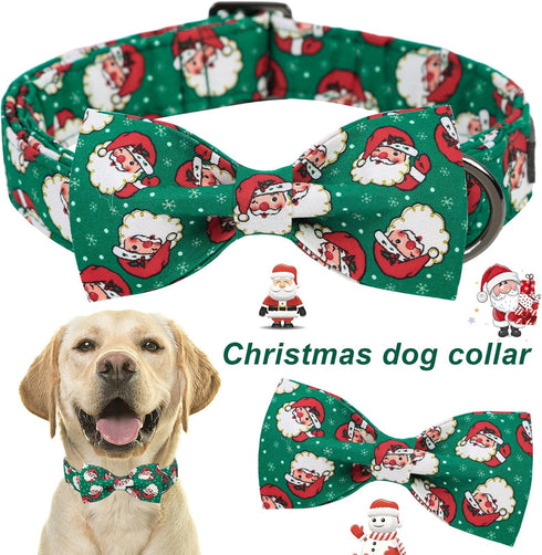 ARING PET Christmas Dog Collar-Green Santa Claus Dog Collar with Bow, Adjustable Cotton Christmas Pet Collars Puppy Collars with Metal Buckle...