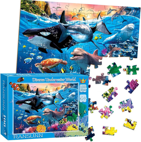 Puzzles for Kids Ages 4-8 Year Old - Underwater World,100 Piece Jigsaw Puzzle for Toddler Children Learning Educational Puzzles Toys for Boys and ...