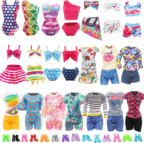BARWA 10 Sets Doll Clothes Including 5 Bikini Swimsuits 5 Outfit Tops and Pants with 10 Shoes for 11.5 inch Dolls...