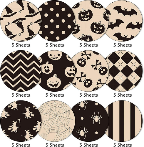 Whaline 12 Designs Halloween Pattern Paper Set A5 Size Beige Black Craft Paper 60 Sheet Spider Pumpkin Bat Witch Plaid Stripe Dot Origami Paper Do...