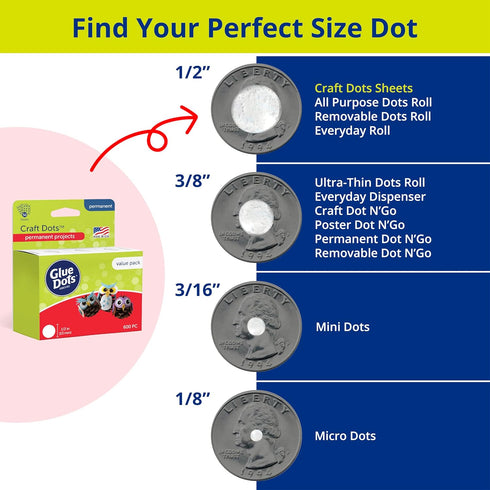 Glue Dots, Craft Dots Value Pack, Double-Sided, 1/2", .5 Inch, 600 Dots, DIY Craft Glue Tape, Sticky Adhesive Glue Points, Liquid Hot Glue Alterna...