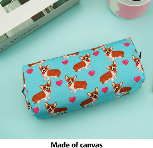 LParkin Kawaii Corgi Dogs Large Capacity Cute Gadget Canvas Pencil Case Pen Bag Pouch Box Stationary Case Makeup Cosmetic Bag...