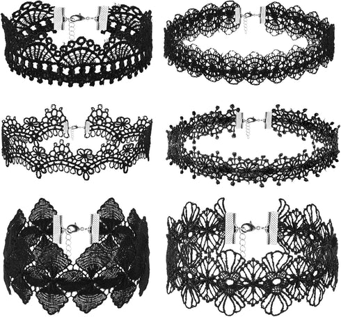 Yolev 6 Pieces Black Choker Necklace Set Black Choker Necklace Set Black Lace Tattoo Velvet Choker Gothic Necklace for Women,...