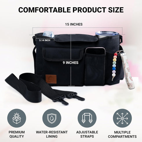 Bindii & Va Stroller Organizer With Cup Holder, Stroller Caddy, Large Capacity Universal Stroller Bag Organizer, Shoulder Strap & More, Baby Trave...