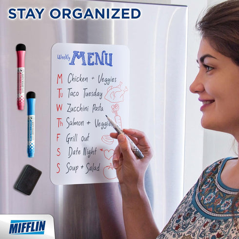 Mifflin-USA Magnetic Dry Erase White Board Sheet for Fridge (12x8''), Stain-Resistant Refrigerator Whiteboard Organizer, Kitchen Planner Board w/ ...
