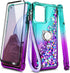 NZND Compatible with T-Mobile REVVL 6 Pro 5G / REVVL 6X Pro 5G Case with Tempered Glass Screen Protector, Ring Holder/Wrist Strap, Glitter Liquid ...