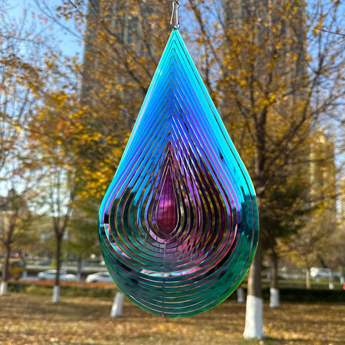 Wind Spinner Outdoor Metal 3D Wind Spinner Hanging Yard Garden Decor Gifts Stainless Steel Water Drop-Shaped Spinners with 360° Rotating Hook...