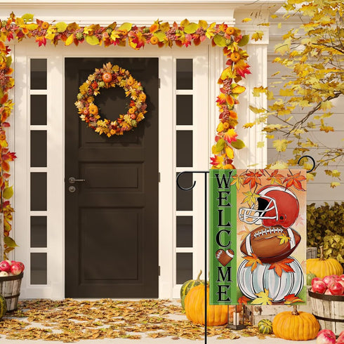 Welcome Fall Football Small Decorative Garden Flag, Autumn White Pumpkin Maple Leaves Yard Lawn Outside Decor, Thanksgiving Farmhouse Outdoor Home...