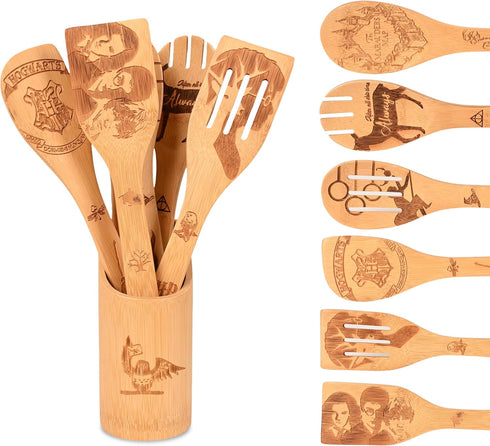 Wooden Spoons for Cooking Sets of 7 Pieces, Magical Bamboo Cooking Kitchen Utensils Kitchen Accessories Set Engraved Patterns Magic Cooking Spoons...