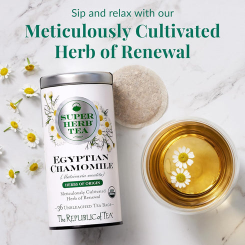 The Republic of Tea — Organic Egyptian Chamomile SuperHerb Tea Tin, 36 Herbal Tea Bags, Naturally Caffeine-Free Herbs of Origin...