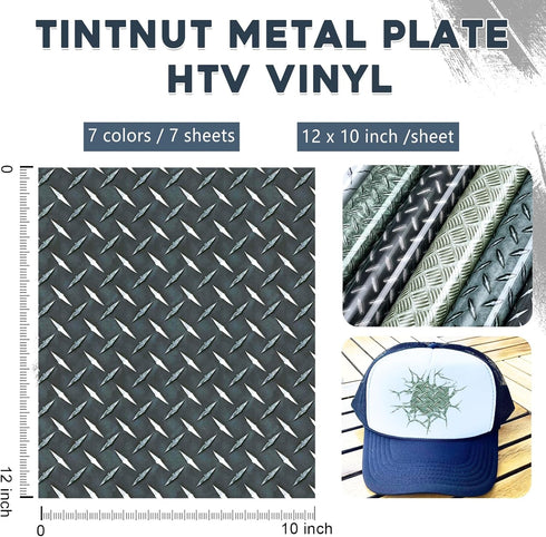 Tintnut Diamond Plate HTV Heat Transfer Vinyl - 7 Sheets 10x12 Inch Metal Plate Iron on Vinyl Pattern Printed HTV DIY T-Shirt, Hats, Clothing,for ...
