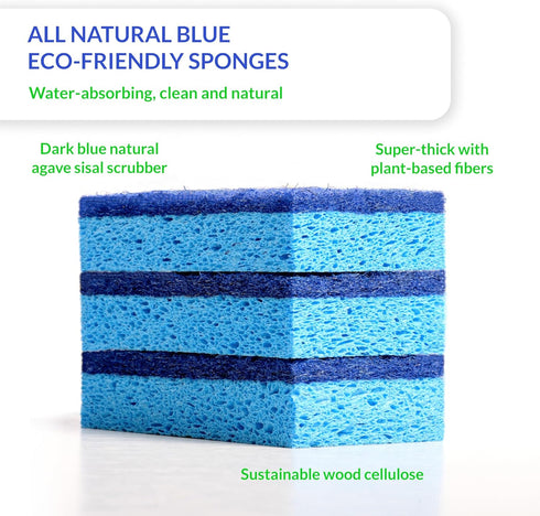 Blue Natural Kitchen Sponge, 12 Pack, Non-Scratch, Natural Sponge, Scrubber, Eco Friendly Sponges, Dishes, Sponge Kitchen, Natural Dish Sponge, Ec...