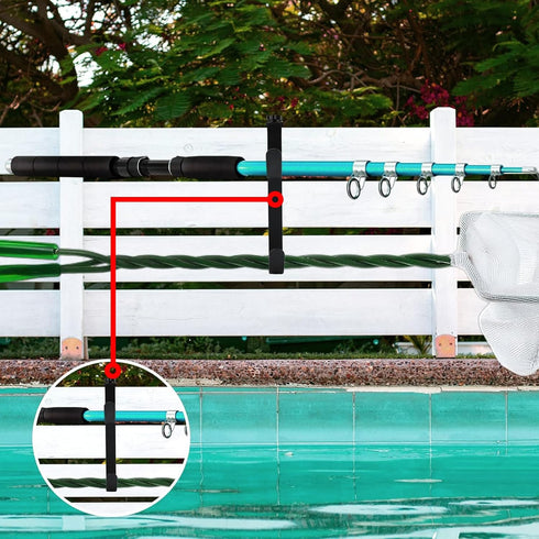 Pool Pole Hanger, Adjustable Pool Pole Double Hooks Hangers for Pool or Garden Fence, Telescopic Poles, Aluminum Pool Equipment Holder,Use to Hang...