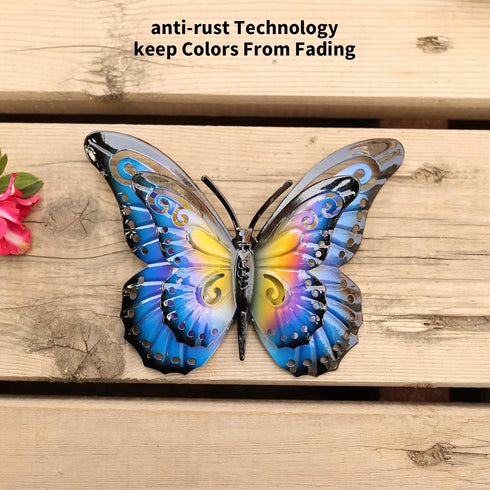 JETEXIM Metal Butterfly Wall Decor - 6.5'' 3d Butterfly Wall Accents, Fence Floral Wall Art For Home Yard Garden Patio Outdoor, Painted Double-lay...