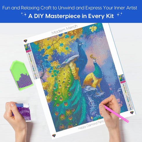 Modern Merch Bird Diamond Art, Peacock Diamond Art Kits for Adults, Floral Diamond Painting Scenery Wall Art 12x16in Gem Art DIY Crafts for Adults...
