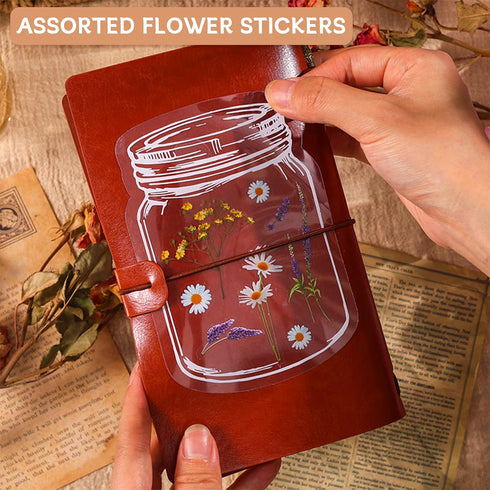 Assorted Flower Stickers - 36 Sheets Scrapbook Stickers nature stickers, Transparent Floral Resin Decals Aesthetic Decoration Stickers for Scrapbo...