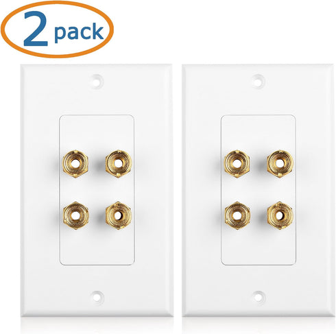 Cable Matters 2-Pack Speaker Wire Wall Plate, Gold Plated Speaker Wall Plate with Banana Plug Binding Post for 2 Speakers, White...