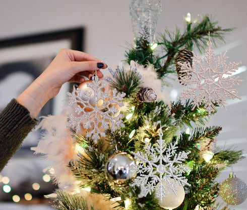 DearHouse 36Pcs Christmas Glitter Snowflake Ornaments Clearance, 4 Inch Plastic Snowflake Christmas Tree Ornaments for Winter Wonderland Christmas...