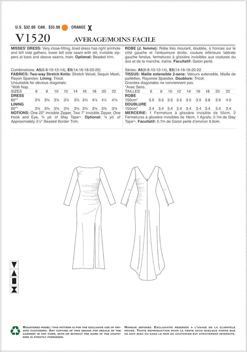 Vogue Patterns Women's Formal Long Sleeve Dress Sewing Pattern by Badgley Mischka, Sizes 14-22...
