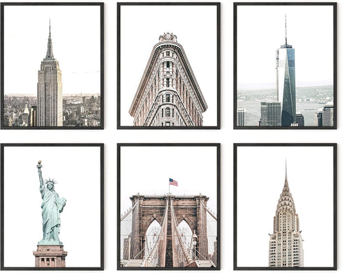 HAUS AND HUES New York City Wall Art Set of 6 - NYC Posters and Skyline Decor | 8" x 10" UNFRAMED...