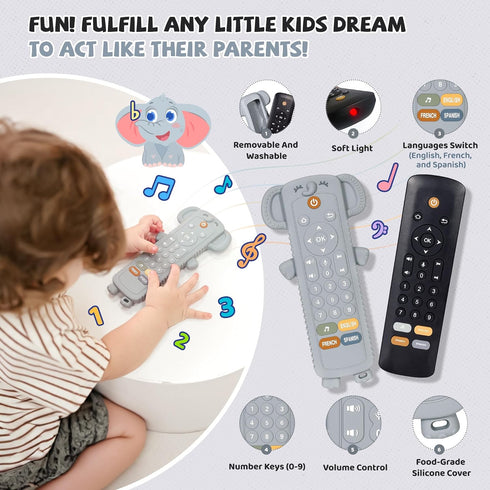 Toddler toys - Baby Remote Control Toy with Elephant Silicone Cover - Educational Musical Baby Toddler toys with Realistic Play, Lights, and Sound...