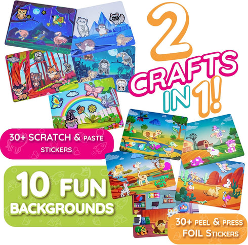 Craftikit ® Animal Foil Art & Rainbow Scratch Art for Kids - 2-in-1 Arts and Crafts Kit for Kids Ages 4-10 - Gifts for Girls, Boys & Toddlers Ages...