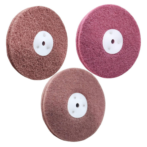 3PC 6 Inch x 2 Section Non Woven Polishing Wheel Kit for Bench Grinder with 10MM Arbor Hole Each 1PC Hard/Medium/Soft...
