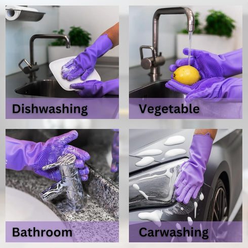 Dog Washing Gloves with Bristle Scrubbers, Reusable Silicone Gloves ideal for Pet Bathing, Massaging & Grooming (Purple)...