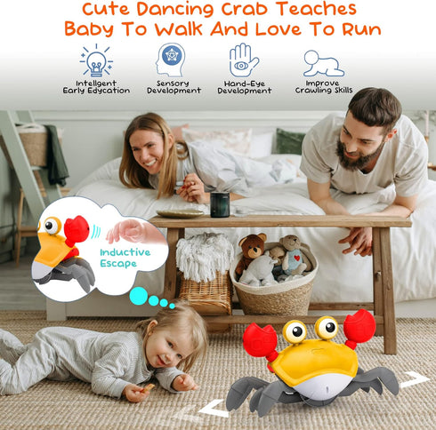Crawling Crab Baby Toy, Children's Prone time Toy, Automatic Obstacle Avoidance Toddler Interactive Toy with Music and LED Light, Built-in Recharg...
