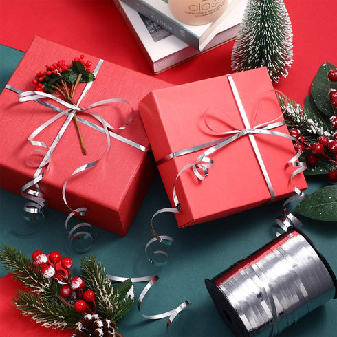 3/16 Inch Crimped Curling Ribbon Balloon Ribbon Spool 500 Yard for Christmas Balloons or Gift Wrapping(Metallic Silver)...