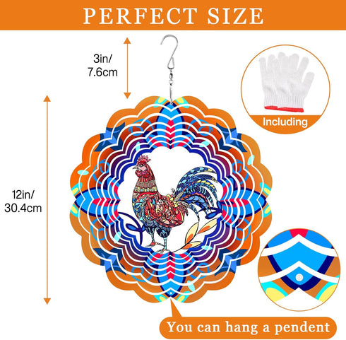 Rooster Metal Wind Spinners, Hanging Wind Spinners Outdoor,Stainless Steel Waterproof Wind Spinner, 12 Inch 3D Garden Art Decoration for Christmas...
