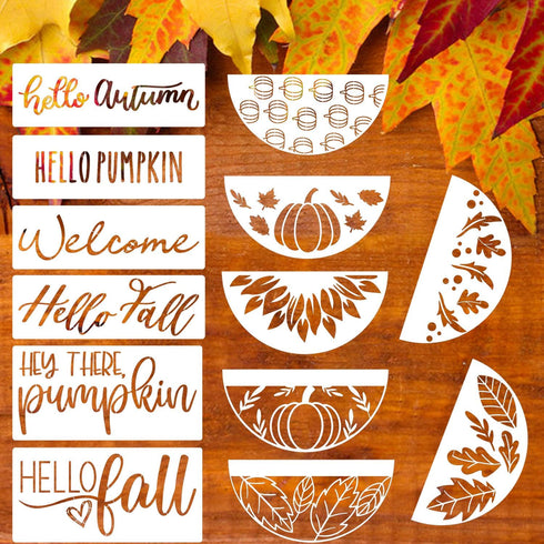 Fall Stencils for Painting Pumpkin Stencil Fall Leaves Maple Stencil Half Round Hello Autumn Drawing Templates for Door Porch Hanger Fall Wreath H...