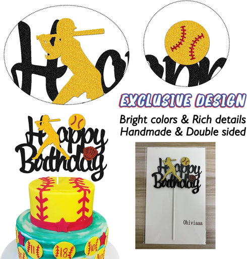 Softball Cake Topper,Baseball Cake Topper for Girl Boy Birthday Party Girl's Softball Pitcher Cake Decor...