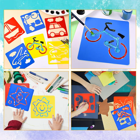 24 Pieces Painting Stencil Templates for Kids 6 Inches Drawing Stencils Chalk Stencils Plastic Drawing Washable Template Stencils for Children Tod...