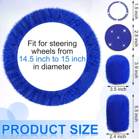 10 Pieces Fluffy Steering Wheel Covers Handbrake Cover Seat Belt Shoulder Pads Gear Shift Cover Diamond Coaster Ignition Ring Ball Key Chain Armre...