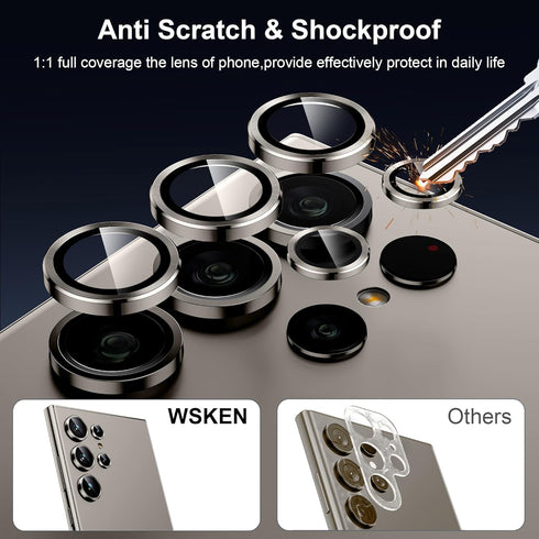 WSKEN for Samsung Galaxy S24 Ultra Camera Lens Protector, Ultra Thin Scratch Resistant 9H Tempered Glass with Aluminum Metal Circle Camera Screen ...