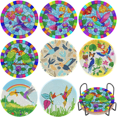 SOEWIOU 8 Pcs Diamond Art Painting Coasters with Holder, DIY Diamond Art Coasters for Drinks, Diamond Art Painting Kits for Beginners, Adults & Ki...