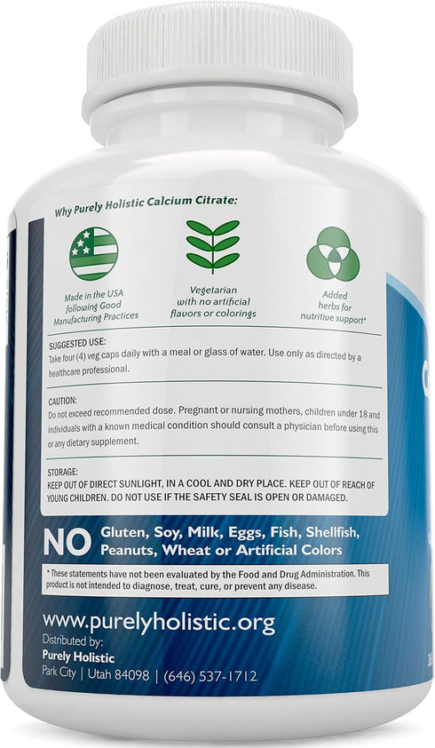 Calcium Citrate 1000mg - 365 Vegan Capsules not Tablets with Added Parsley, Dandelion and Watercress - Without Vitamin D - Made in The USA by Pure...