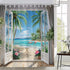 Seascape Shower Curtain Beach Tropical Palm Trees Ocean Flamingos Coastal Nature Landscape Bathroom Curtains Fabric Decor with Hooks 70X70 Inch, B...