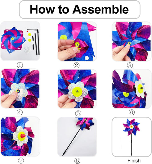 timecity 4 PCS Pinwheels Rose Red & Dark Blue Wind Spinners 9.5inch Sparkly Garden Pinwheel Reflective Windmills Scare Birds Animal Away Spinner f...